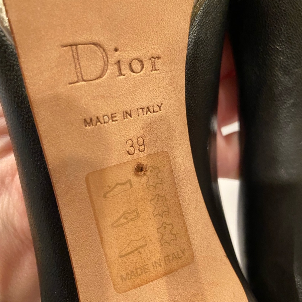Christian Dior open toe pumps heels leather coated cork black pale gold 39 - Picture 12 of 13